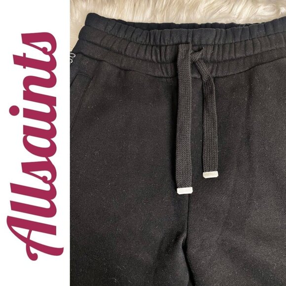 ALLSAINTS GISELLE CHAIN FRINGE TRIM BLACK SWEATPANTS, SIZE SMALL - Picture 9 of 16